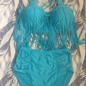 Teal Fringed Bikini Set